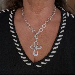 Sterling Silver Robert Lee Morris toggle link necklace with cross enhancer